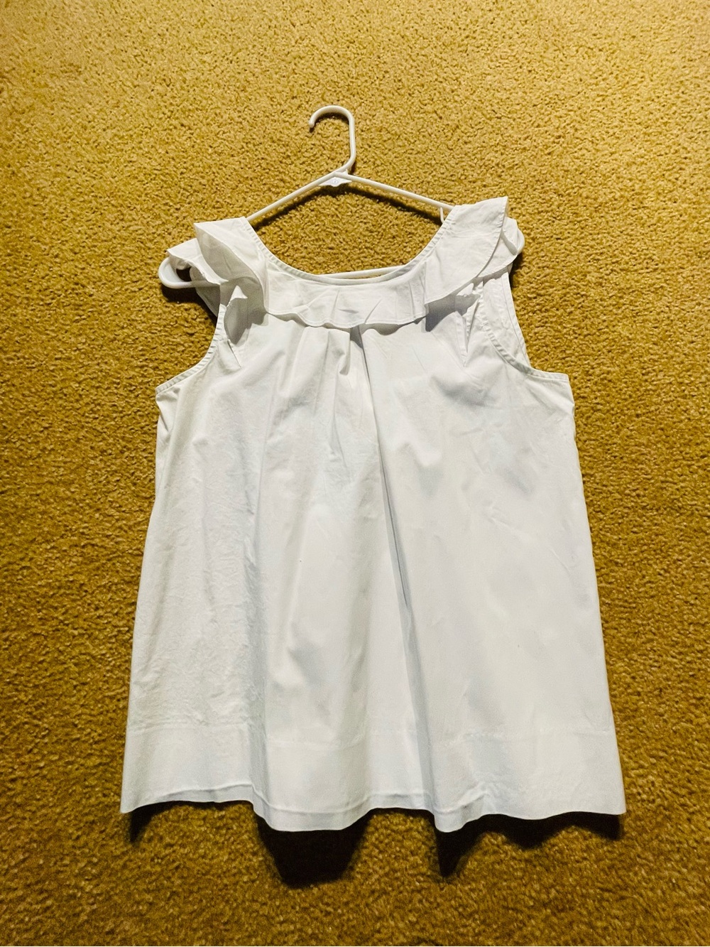 J. Crew White Cotton Ruffle-Neck Sleeveless Top